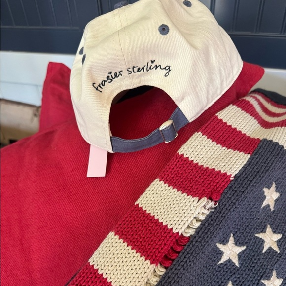 USA Embroidered Cap by FRASIER STERLING ❤️🤍💙cream hat w/navy brim.EmbroideredUSA - Picture 2 of 9